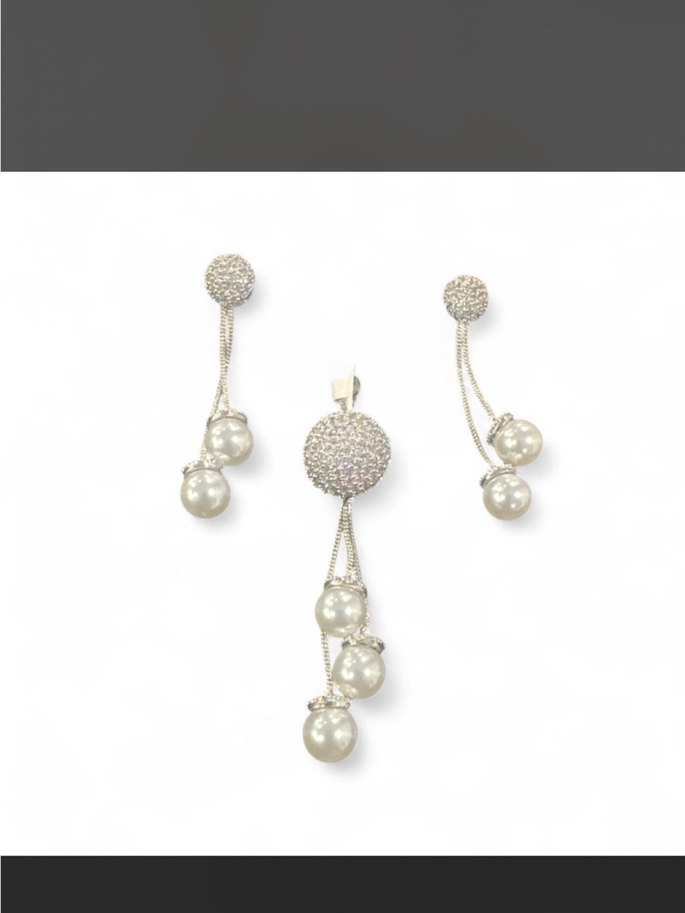Elegant Silver Pearl Drop Necklace and Earring Set changeable to studs